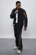 Оптом Спортивный костюм мужской плащевой черного цвета 1508Ch в Сочи, фото 26