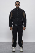 Оптом Спортивный костюм мужской плащевой черного цвета 1508Ch в Омске, фото 27