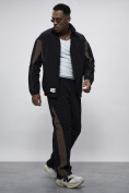 Оптом Спортивный костюм мужской плащевой черного цвета 1508Ch в Астане, фото 4