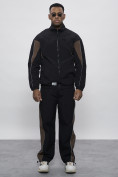 Оптом Спортивный костюм мужской плащевой черного цвета 1508Ch в Оренбурге, фото 5
