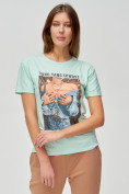 Оптом Женские футболки с принтом салатового цвета 1601Sl в Екатеринбурге