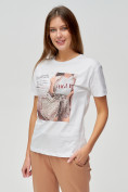 Оптом Женские футболки с принтом белого цвета 16027Bl в Екатеринбурге