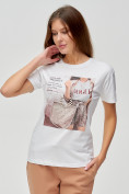 Оптом Женские футболки с принтом белого цвета 16027Bl в Казани, фото 4