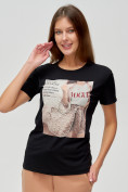 Оптом Женские футболки с принтом черного цвета 16027Ch в Казани, фото 4