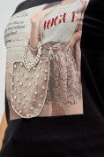 Оптом Женские футболки с принтом черного цвета 16027Ch в Казани, фото 6