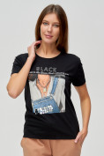 Оптом Женские футболки с принтом черного цвета 1614Ch в Казани