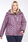 Оптом Куртка горнолыжная женская большого размера малинового цвета 18112M в Казани, фото 2