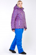 Оптом Куртка горнолыжная женская большого размера фиолетового цвета 18112F в Перми, фото 9