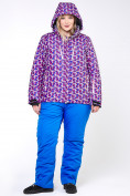 Оптом Куртка горнолыжная женская большого размера фиолетового цвета 18112F в Омске, фото 5