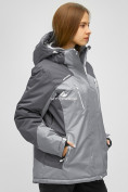 Оптом Женская зимняя горнолыжная куртка большого размера серого цвета 1850Sr в Перми, фото 3