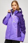 Оптом Женская зимняя горнолыжная куртка большого размера фиолетового цвета 1850F, фото 9
