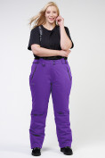 Оптом Брюки горнолыжные женские большого размера фиолетового цвета 1878F в Сочи