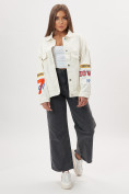 Оптом Джинсовая куртка женская оверсайз белого цвета 188Bl, фото 2