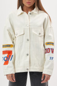 Оптом Джинсовая куртка женская оверсайз белого цвета 188Bl, фото 15