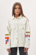 Оптом Джинсовая куртка женская оверсайз белого цвета 188Bl, фото 16