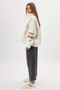 Оптом Джинсовая куртка женская оверсайз белого цвета 188Bl, фото 3
