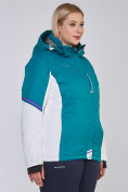 Оптом Куртка горнолыжная женская большого размера бирюзового цвета 1934Br в Казани, фото 4