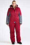 Оптом Костюм горнолыжный женский большого размера бордового цвета 01934Bo в Сочи, фото 10