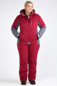 Оптом Костюм горнолыжный женский большого размера бордового цвета 01934Bo в Сочи