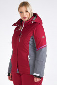 Оптом Куртка горнолыжная женская большого размера бордового цвета 1934Bo, фото 2