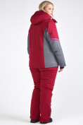 Оптом Костюм горнолыжный женский большого размера бордового цвета 01934Bo, фото 5