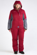 Оптом Костюм горнолыжный женский большого размера бордового цвета 01934Bo в Сочи, фото 2
