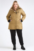 Оптом Куртка парка зимняя женская большого размера горчичного цвета 19491G в Казани