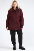 Оптом Куртка парка зимняя женская большого размера бордового цвета 19491Bo, фото 7