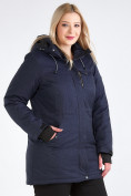 Оптом Куртка парка зимняя женская большого размера темно-синего цвета 19491TS в Казани, фото 5