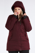 Оптом Куртка парка зимняя женская большого размера бордового цвета 19491Bo, фото 14