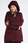 Оптом Куртка парка зимняя женская большого размера бордового цвета 19491Bo в Казани, фото 15