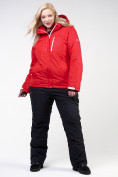 Оптом Костюм горнолыжный женский большого размера красного цвета 021982Kr в Сочи