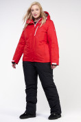 Оптом Костюм горнолыжный женский большого размера красного цвета 021982Kr в Сочи, фото 2