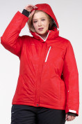 Оптом Куртка горнолыжная женская большого размера красного цвета 21982Kr, фото 5