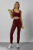 Оптом Спортивный костюм для фитнеса женский бордового цвета 20006Bo, фото 8