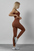Оптом Спортивный костюм для фитнеса женский коричневого цвета 20006K в Баку, фото 4