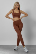 Оптом Спортивный костюм для фитнеса женский коричневого цвета 20006K в Перми, фото 5