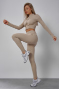 Оптом Спортивный костюм для фитнеса женский бежевого цвета 20007B в Перми, фото 5