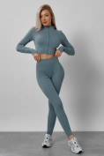 Оптом Спортивный костюм для фитнеса женский бирюзового цвета 20007Br в Волгоградке, фото 2