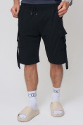 Оптом Летние шорты трикотажные мужские черного цвета 21005Ch в Самаре, фото 11