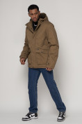 Оптом Куртка зимняя мужская классическая стеганная бежевого цвета 2107B в Екатеринбурге, фото 2