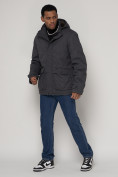 Оптом Куртка зимняя мужская классическая стеганная серого цвета 2107Sr в Екатеринбурге, фото 2