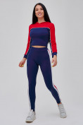 Оптом Спортивный костюм для фитнеса женский темно-синего цвета 21111TS