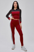 Оптом Спортивный костюм для фитнеса женский бордового цвета 21111Bo в Казани, фото 2