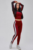 Оптом Спортивный костюм для фитнеса женский бордового цвета 21111Bo в Перми, фото 16