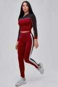 Оптом Спортивный костюм для фитнеса женский бордового цвета 21111Bo в Самаре, фото 21