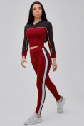 Оптом Спортивный костюм для фитнеса женский бордового цвета 21111Bo в Перми, фото 22