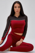 Оптом Спортивный костюм для фитнеса женский бордового цвета 21111Bo