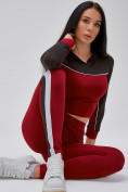 Оптом Спортивный костюм для фитнеса женский бордового цвета 21111Bo в Перми, фото 30
