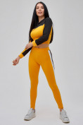 Оптом Спортивный костюм для фитнеса женский желтого цвета 21111J в Екатеринбурге, фото 21